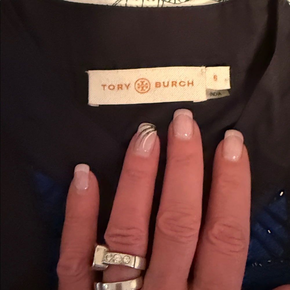 Tory Burch Black Top with Blue and Black Detailing-8 - Picture 8 of 9